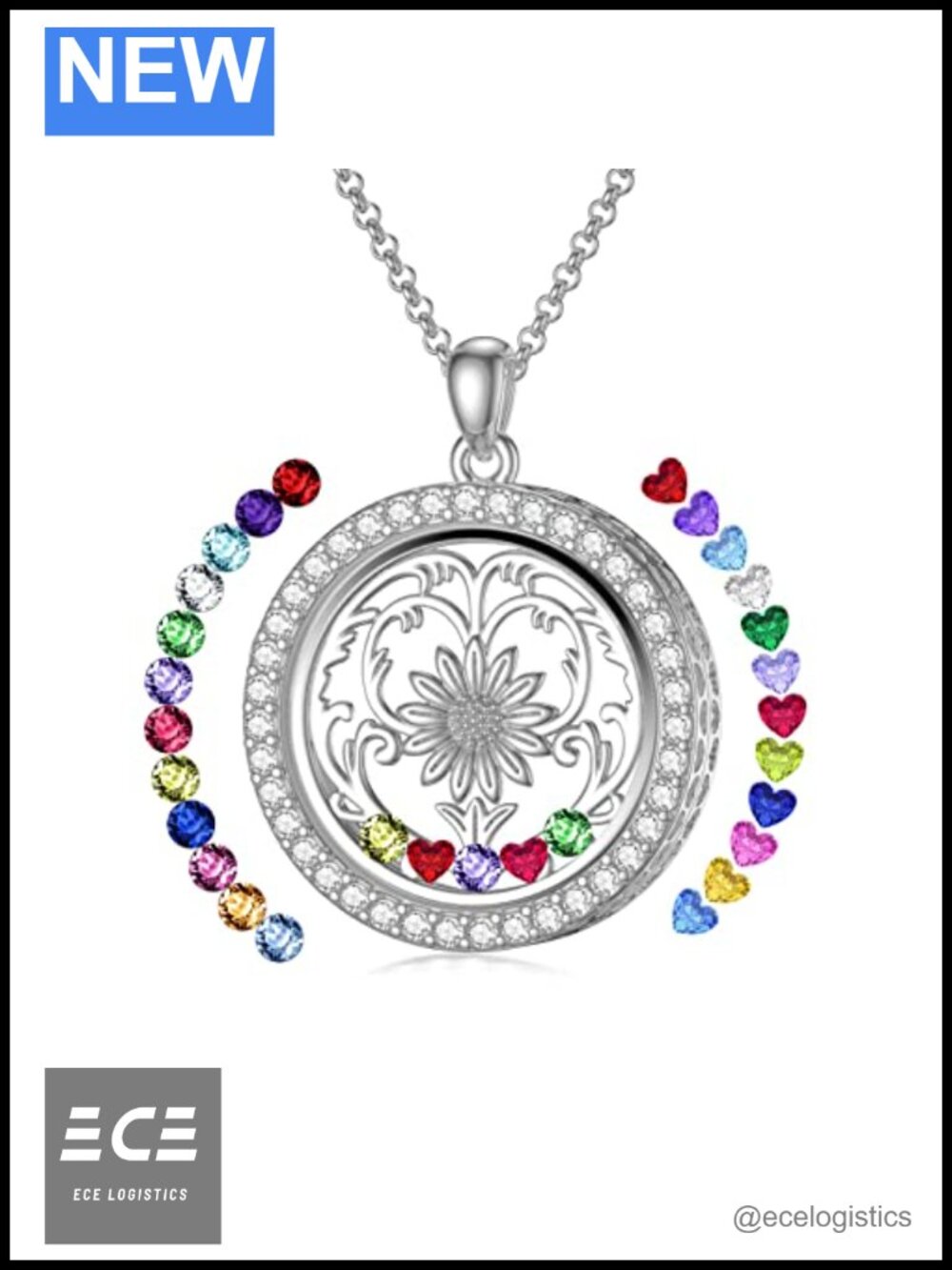 Sterling Silver Floating Locket Necklace Birthstone Charm Memory Keeper